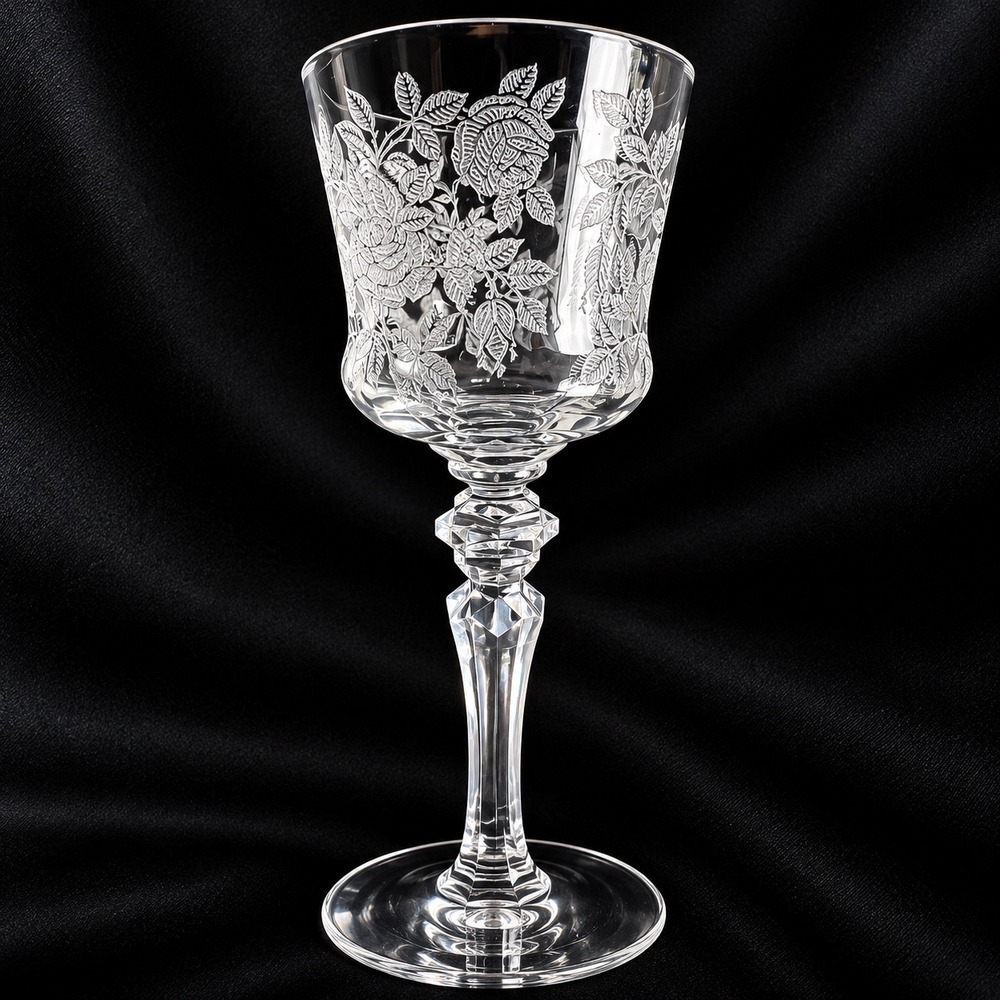Tiffin-Franciscan La Rosa Tiflaro Etched Floral Water Goblet Stem 15092 Vintage